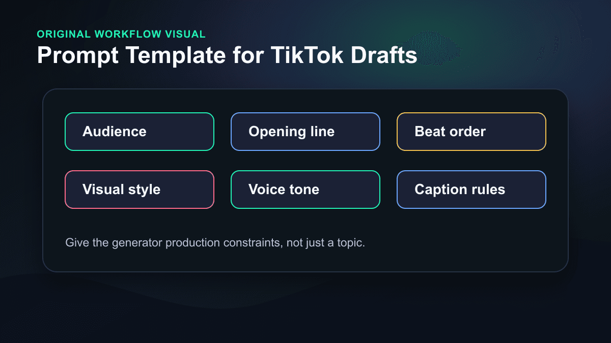 Original workflow visual showing the prompt inputs creators should give an AI TikTok video generator