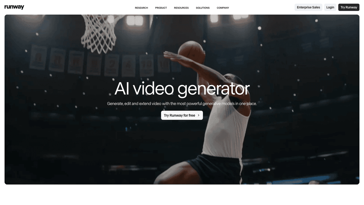 Runway AI video generator page showing its prompt, image, or clip based video generation workflow