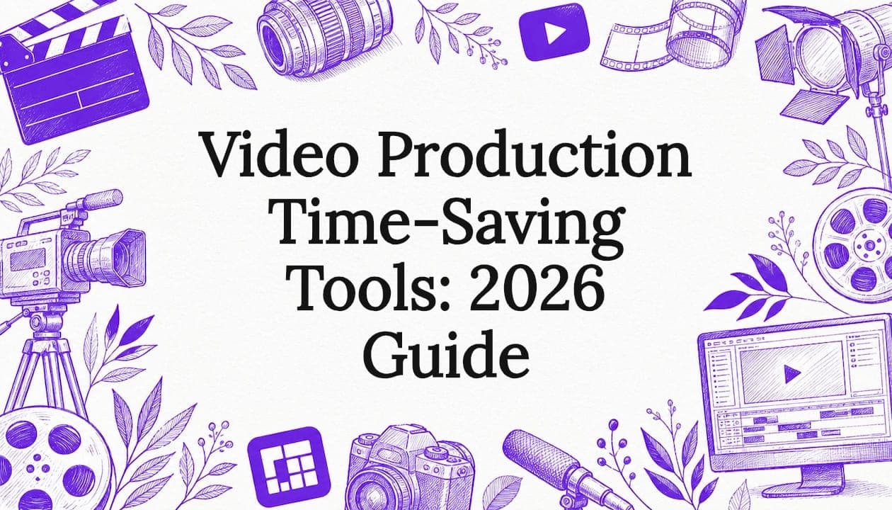 Decorative title card illustration with video tools