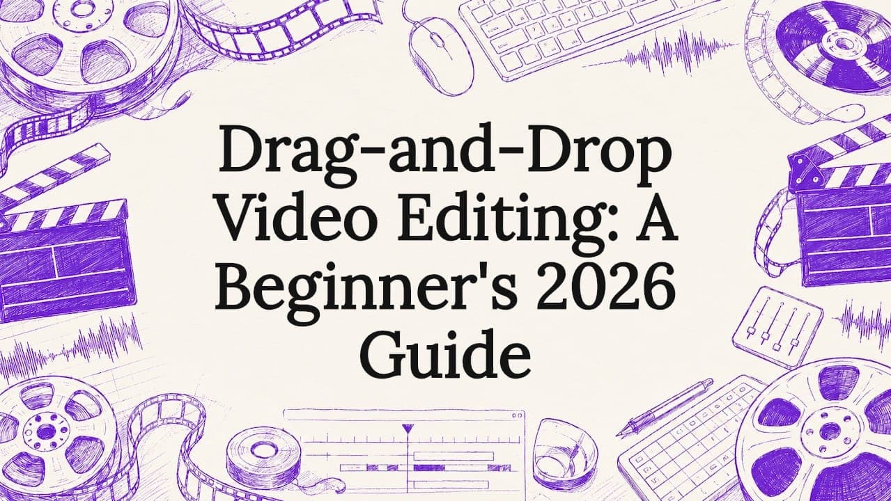 Decorative title card illustration with video editing tools