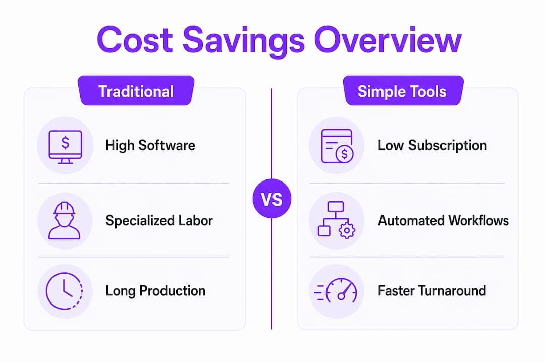 Infographic comparing traditional vs simple video tool costs