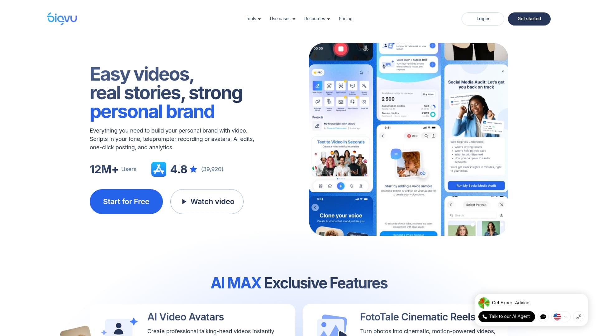 Screenshot of bigvu.tv