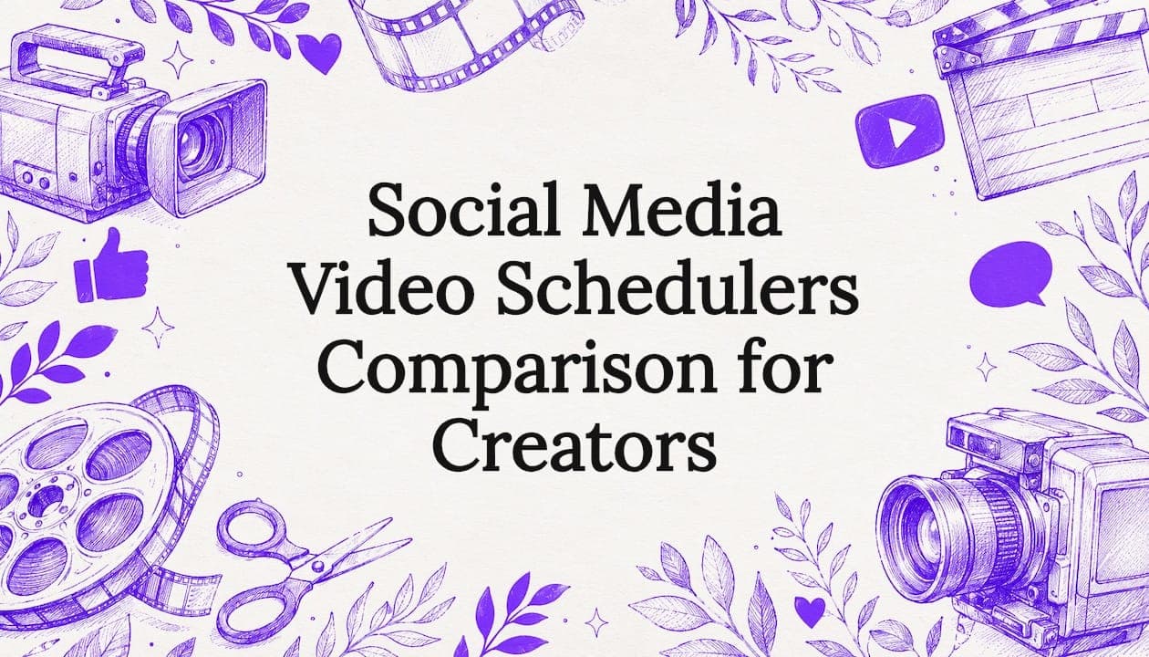 Decorative title card illustration with video and social media motifs